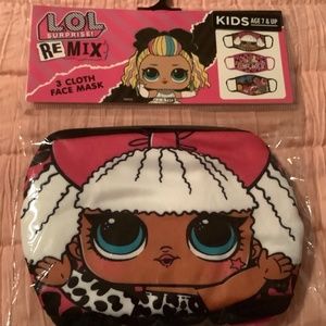 Lol surprise new in package face masks 3 cloth, kids age 7 and up